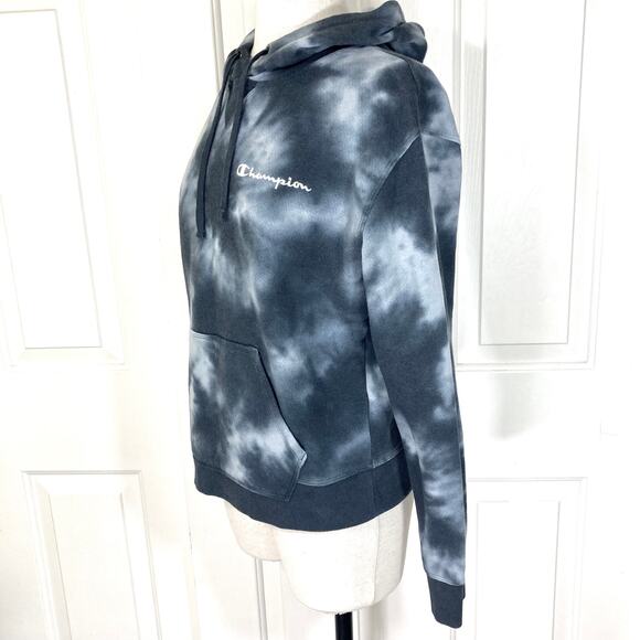 Women’s medium Tie Dye Hoodie, Champion black gray embroidered logo pullover - Picture 3 of 8